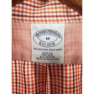Brooks Brothers Shirt Men Large Orange Red Check Plaid Button Up Down 1818‎